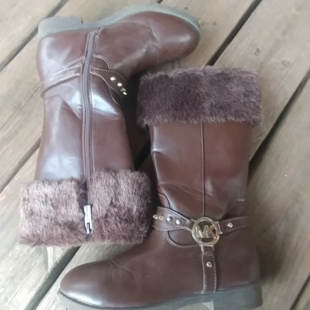 Michael Kors Womens Brown leather harness zip boot